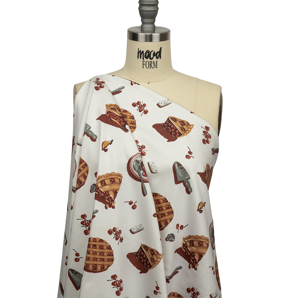 Stretch Cotton Sateen - White Cherry Pies - Baked Fresh Print - Mood Exclusive Rockland Collection - Drape