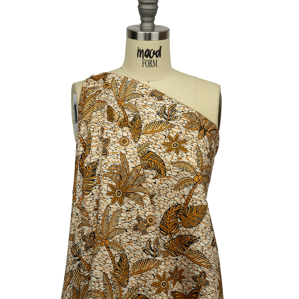 Stretch Cotton Sateen - Orange and White Palm Trees - Sunny Summers Print - Mood Exclusive Rockland Collection - Drape