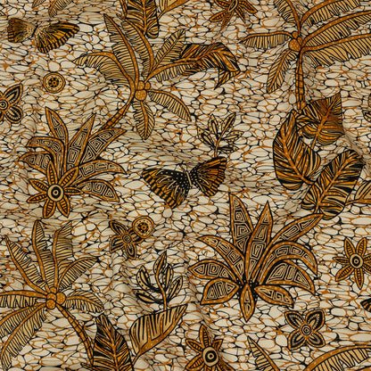 Stretch Cotton Sateen - Orange and White Palm Trees - Sunny Summers Print - Mood Exclusive Rockland Collection