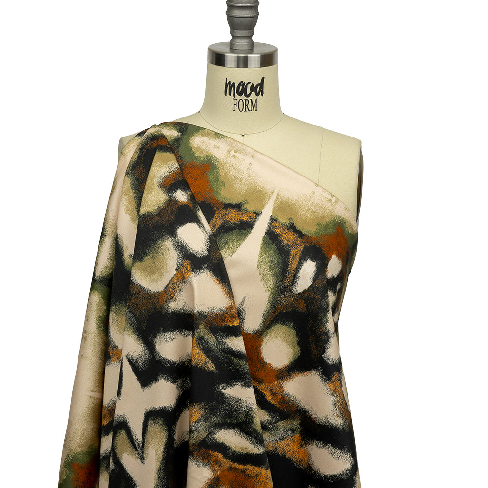 Stretch Cotton Sateen - Black and Beige Abstract - From the Earth Print - Mood Exclusive Rockland Collection - Drape