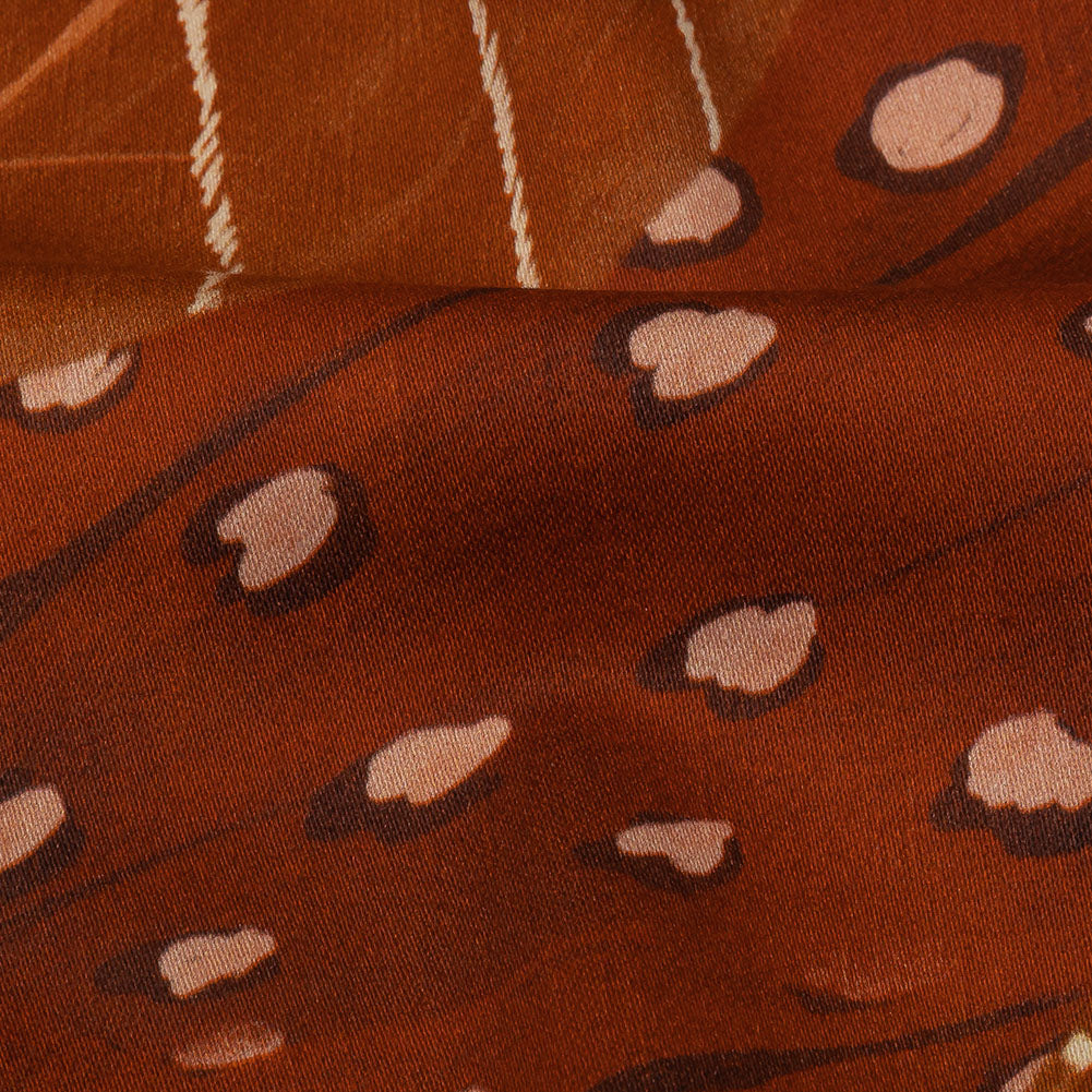 Stretch Cotton Sateen - Brown and Orange Decorated Diagonal Stripes - Wind in Your Wings Print - Mood Exclusive Rockland Collection - Detail