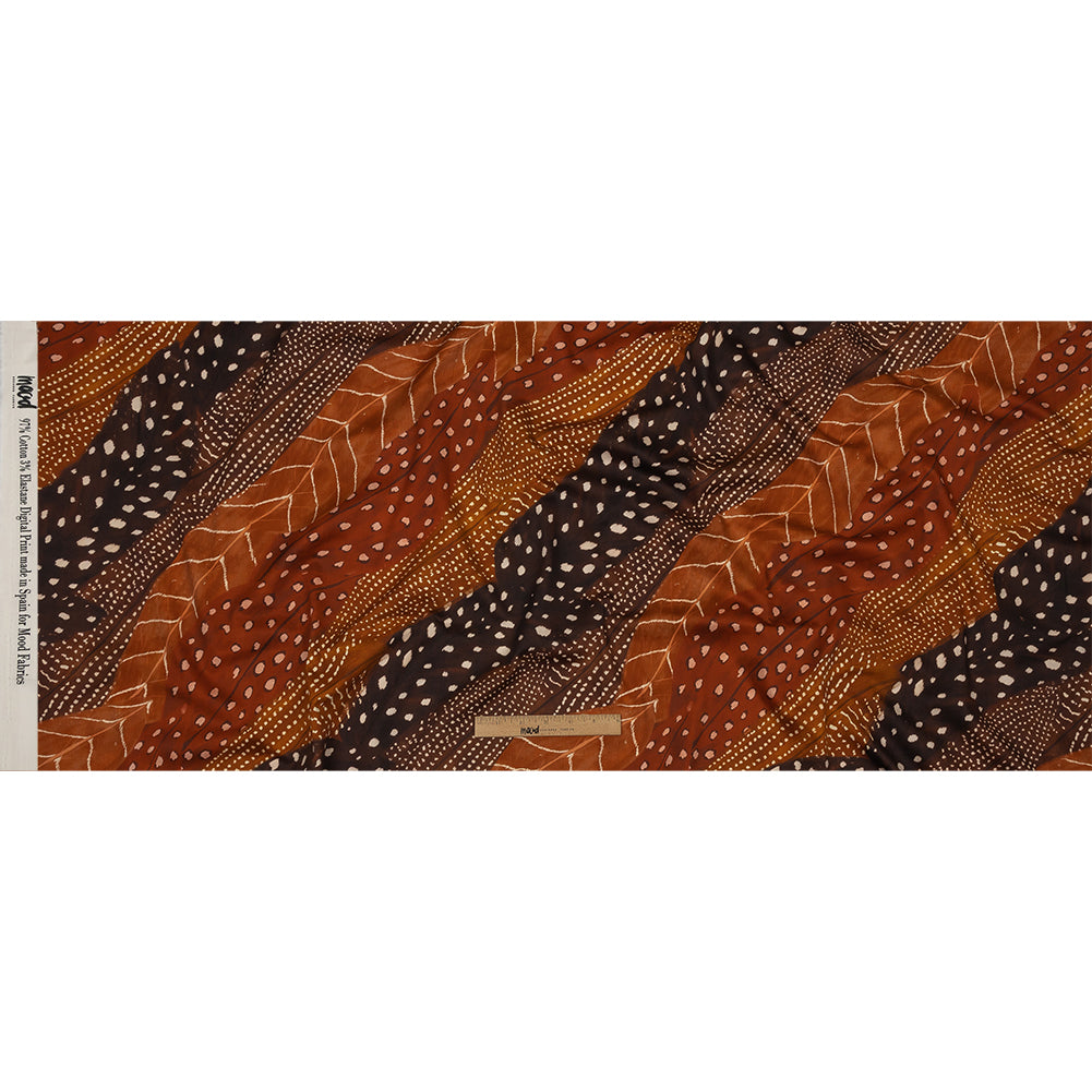 Stretch Cotton Sateen - Brown and Orange Decorated Diagonal Stripes - Wind in Your Wings Print - Mood Exclusive Rockland Collection - Full