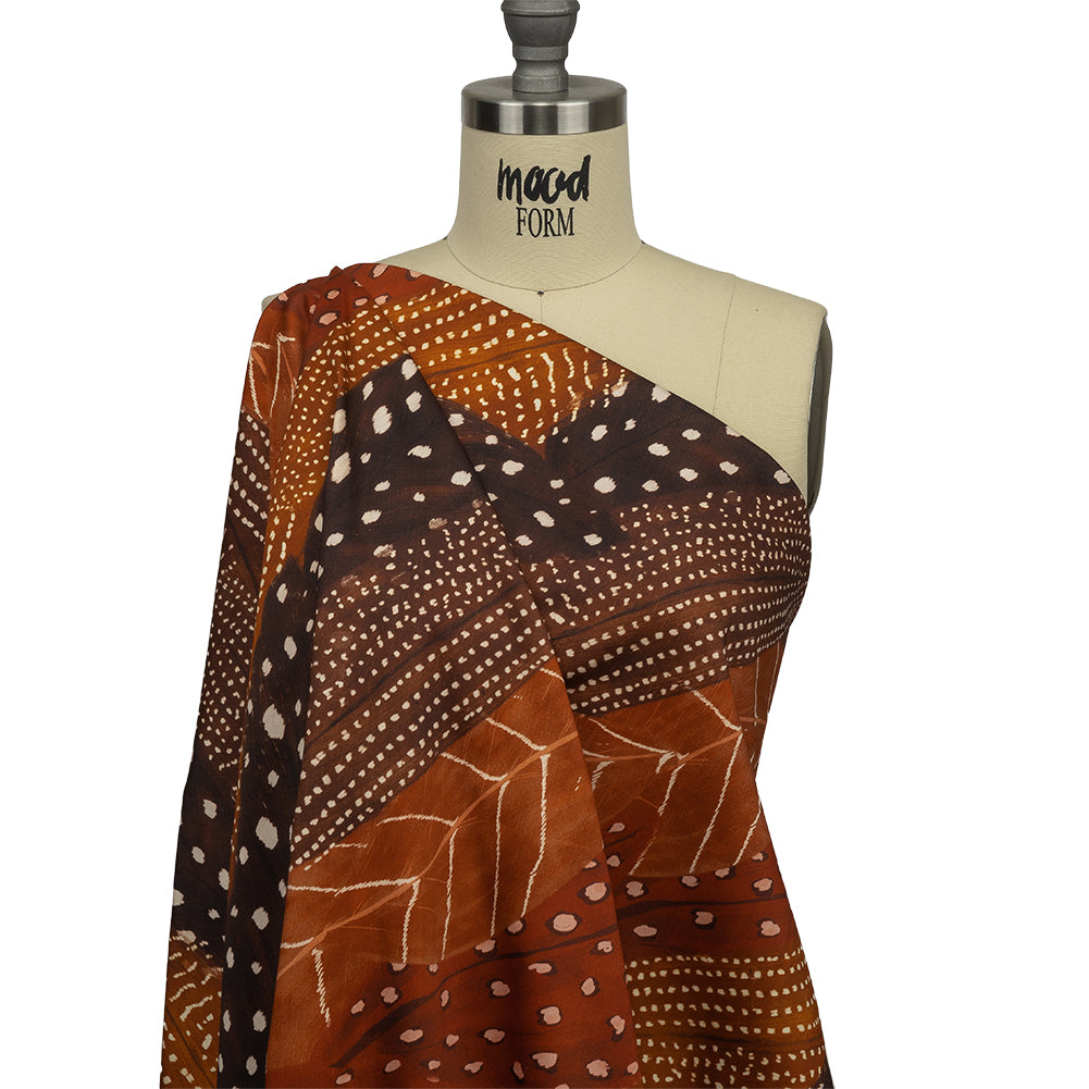 Stretch Cotton Sateen - Brown and Orange Decorated Diagonal Stripes - Wind in Your Wings Print - Mood Exclusive Rockland Collection - Drape