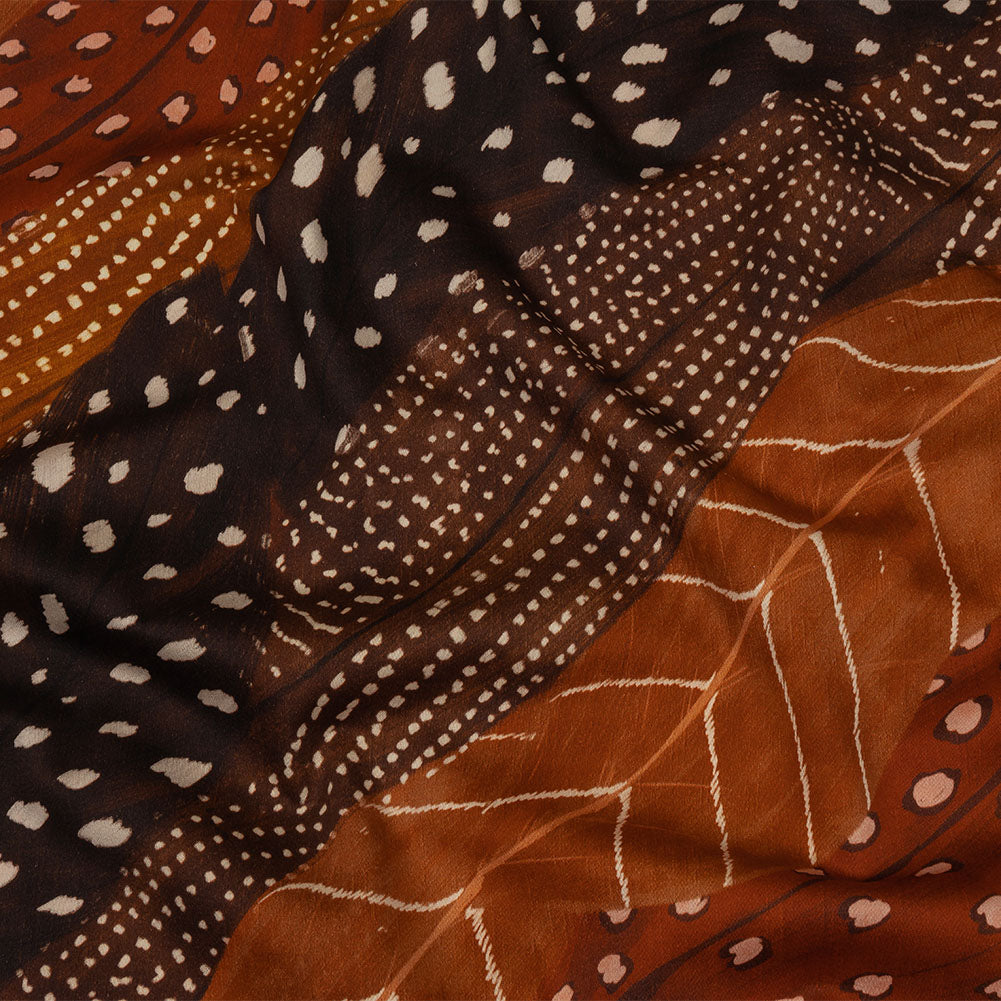 Stretch Cotton Sateen - Brown and Orange Decorated Diagonal Stripes - Wind in Your Wings Print - Mood Exclusive Rockland Collection