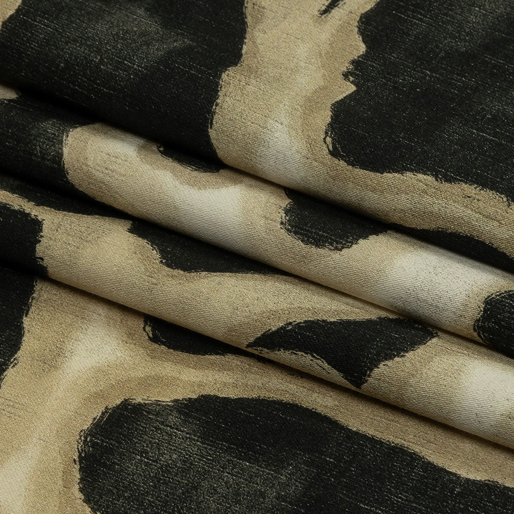 Stretch Cotton Sateen - Black and Beige Abstract Spots - Fragments of Memory Print - Mood Exclusive Rockland Collection - Folded