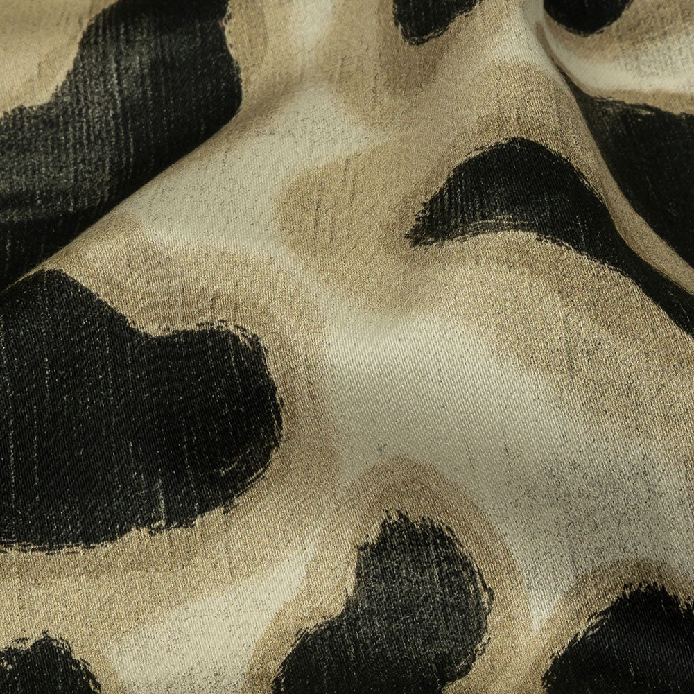 Stretch Cotton Sateen - Black and Beige Abstract Spots - Fragments of Memory Print - Mood Exclusive Rockland Collection - Detail