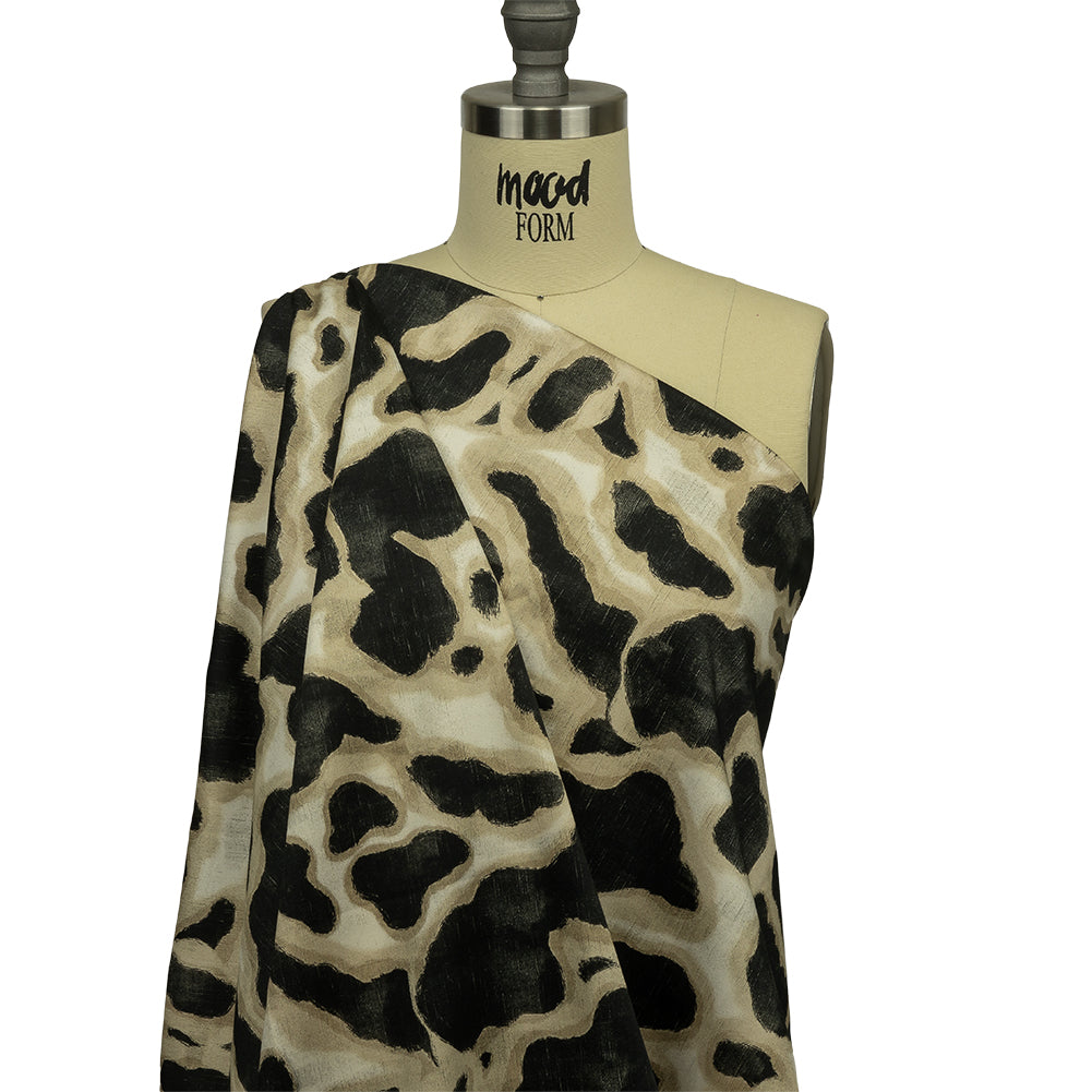 Stretch Cotton Sateen - Black and Beige Abstract Spots - Fragments of Memory Print - Mood Exclusive Rockland Collection - Drape