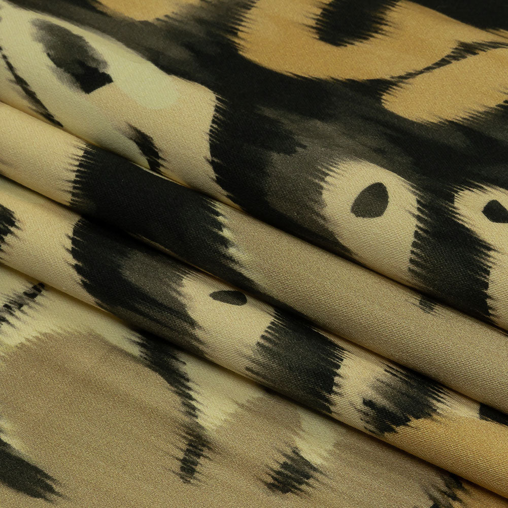 Stretch Cotton Sateen - Black and Beige Ikat Leaves - Things We Leave Behind Print - Mood Exclusive Rockland Collection - Folded