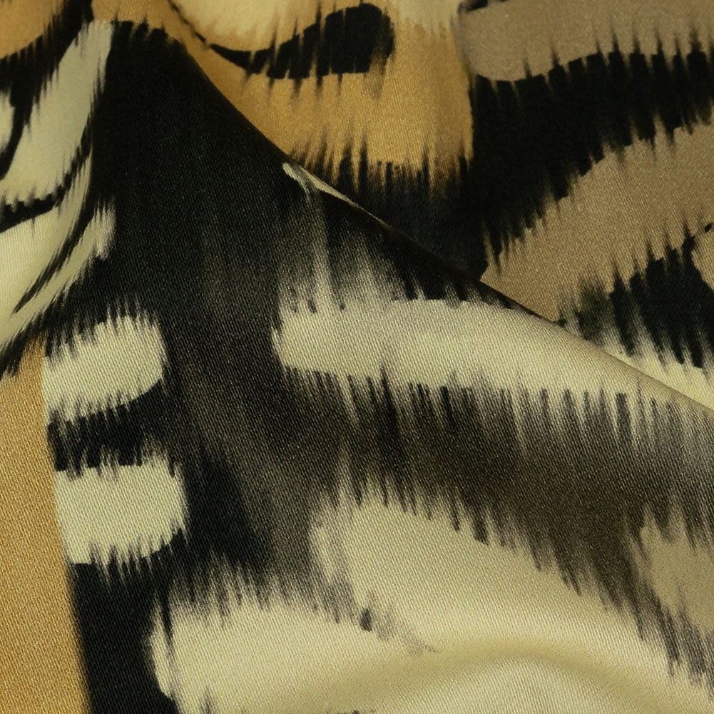 Stretch Cotton Sateen - Black and Beige Ikat Leaves - Things We Leave Behind Print - Mood Exclusive Rockland Collection - Detail