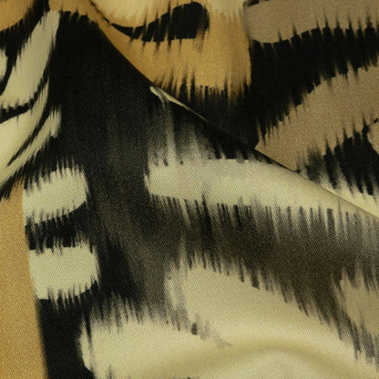 Stretch Cotton Sateen - Black and Beige Ikat Leaves - Things We Leave Behind Print - Mood Exclusive Rockland Collection
