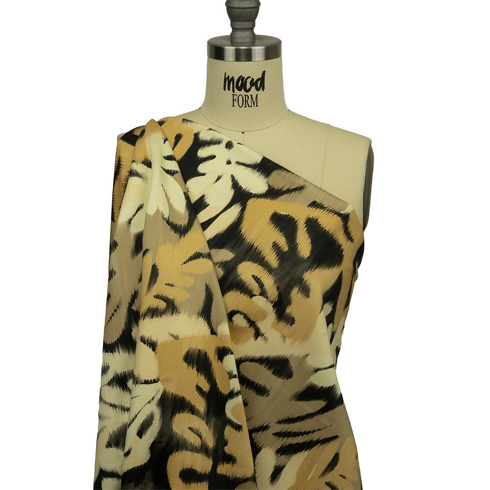 Stretch Cotton Sateen - Black and Beige Ikat Leaves - Things We Leave Behind Print - Mood Exclusive Rockland Collection - Drape