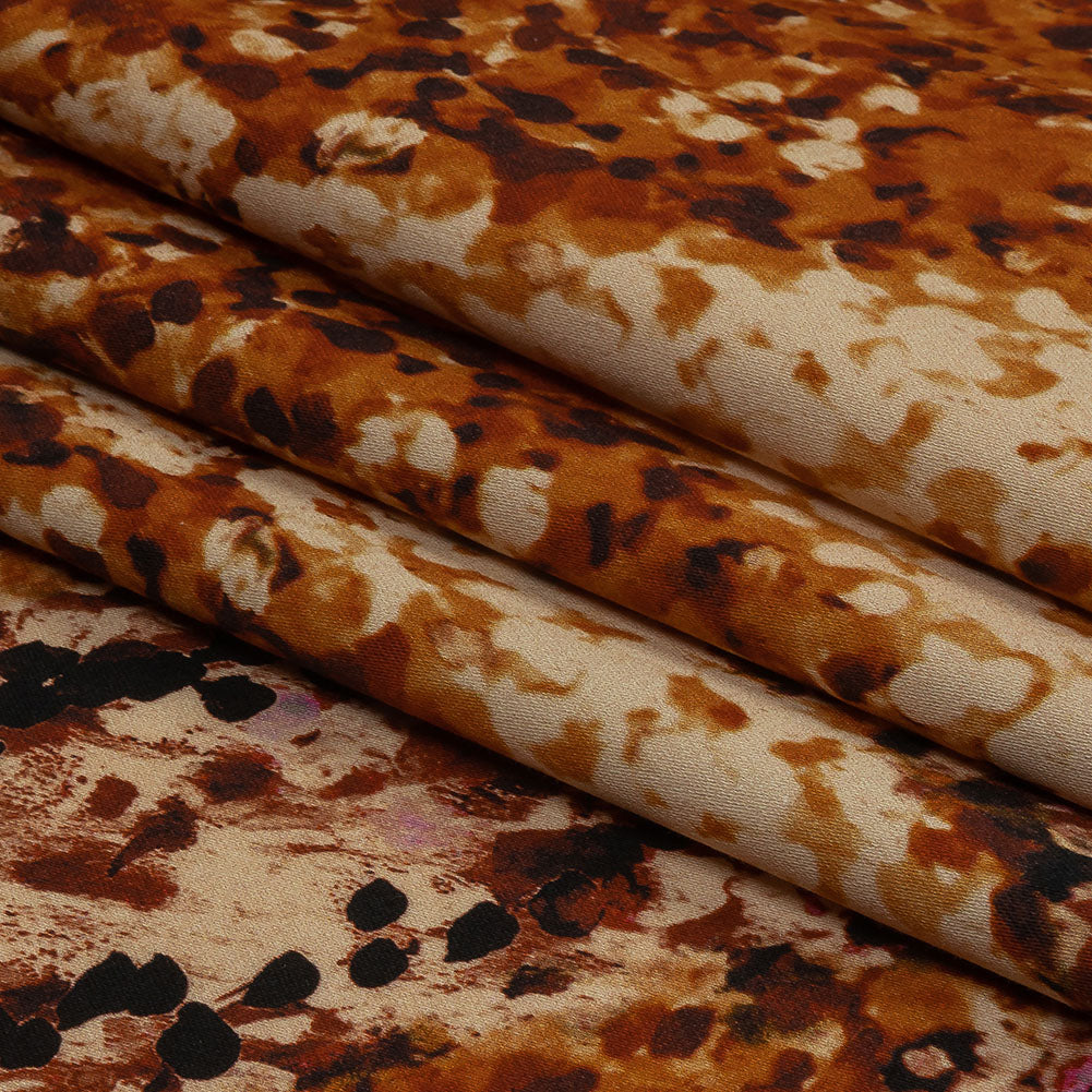 Stretch Cotton Sateen - Beige and Orange Abstract - Summit Sketches Print - Mood Exclusive Rockland Collection - Folded