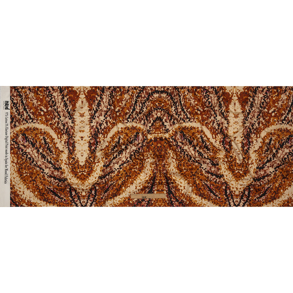 Stretch Cotton Sateen - Beige and Orange Abstract - Summit Sketches Print - Mood Exclusive Rockland Collection - Full