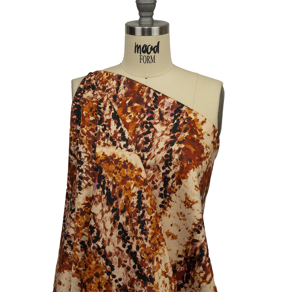 Stretch Cotton Sateen - Beige and Orange Abstract - Summit Sketches Print - Mood Exclusive Rockland Collection - Drape
