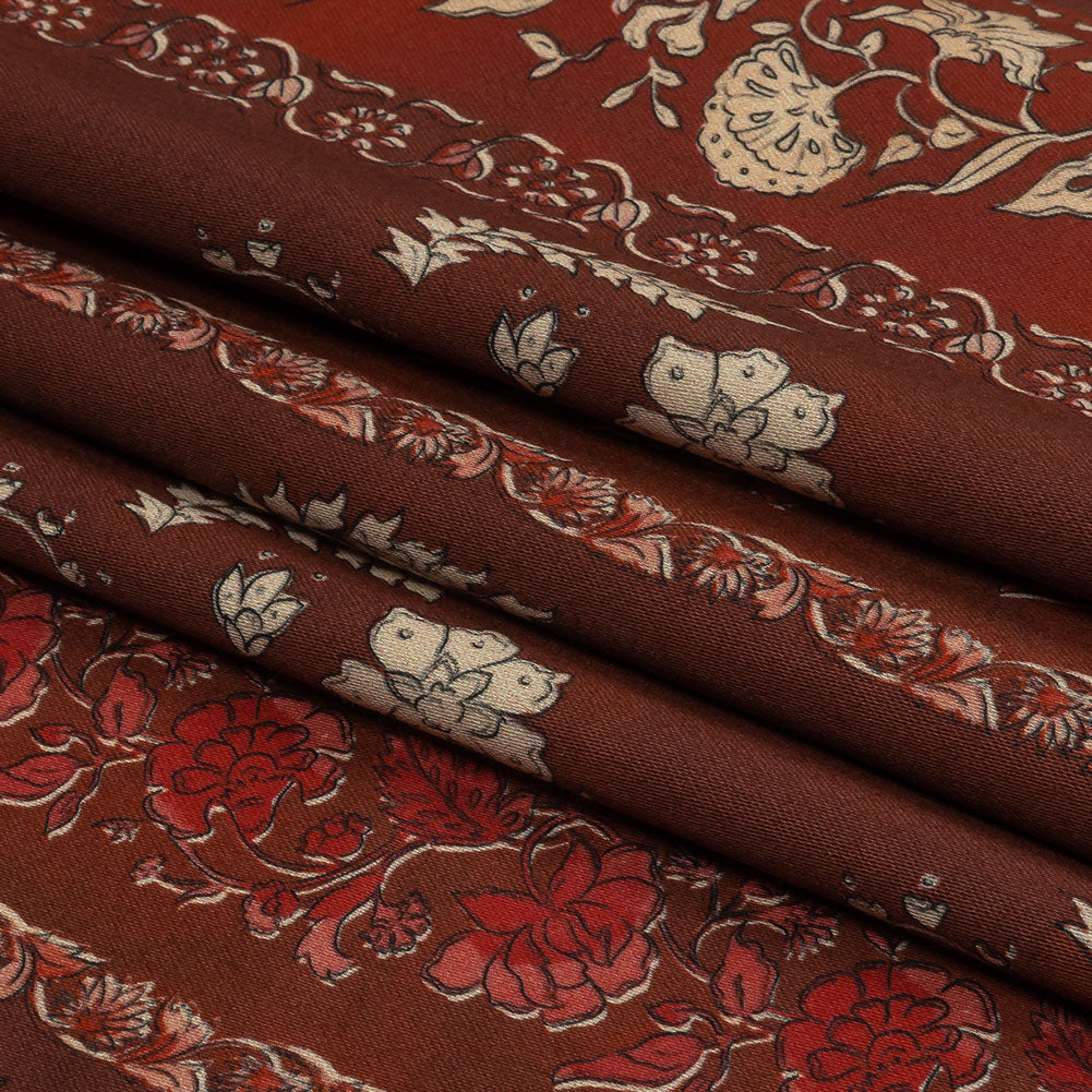 Stretch Cotton Sateen - Burgundy Floral Stripes - Garden Paths Print - Mood Exclusive Rockland Collection - Folded
