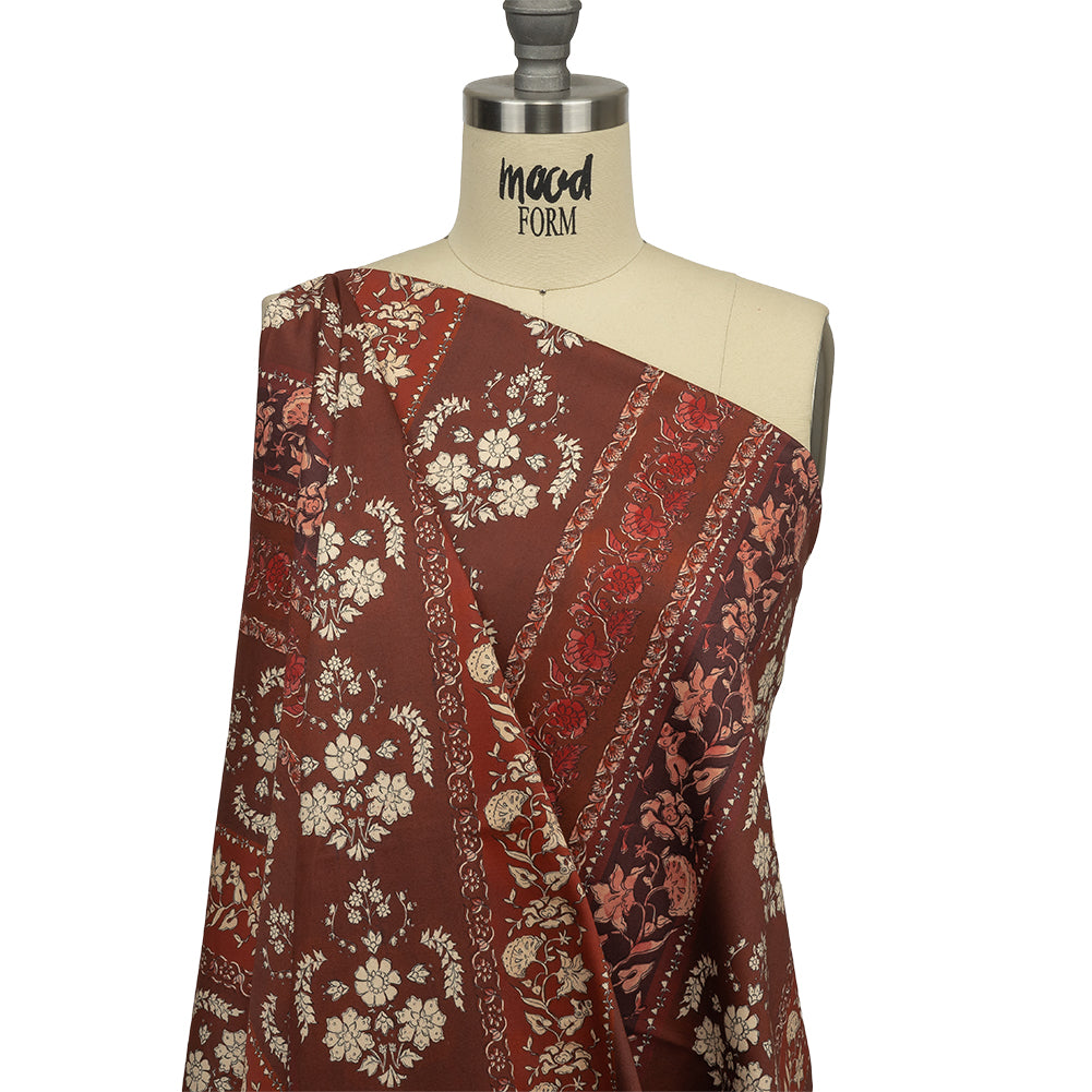 Stretch Cotton Sateen - Burgundy Floral Stripes - Garden Paths Print - Mood Exclusive Rockland Collection - Drape