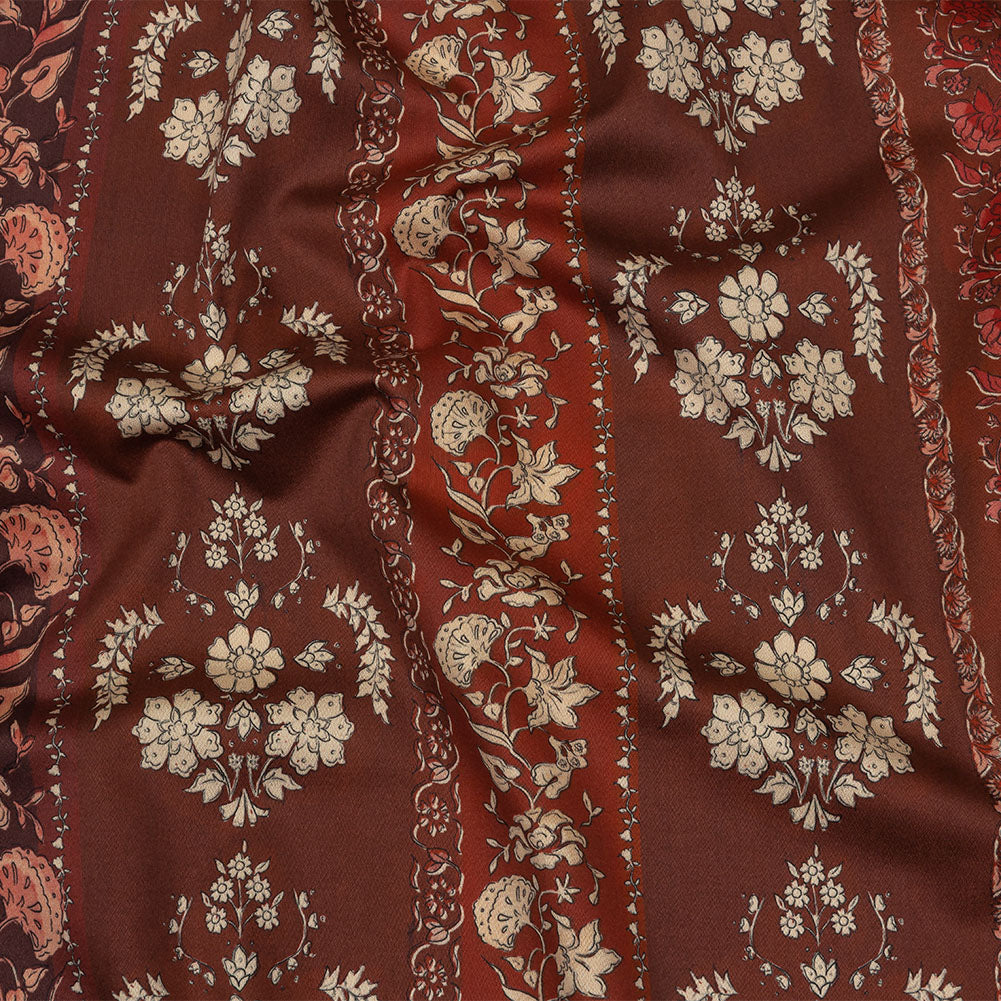 Stretch Cotton Sateen - Burgundy Floral Stripes - Garden Paths Print - Mood Exclusive Rockland Collection