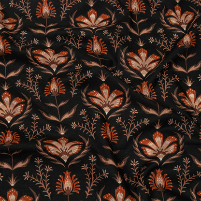 Cotton Voile - Black and Orange Floral - Watching the Fire Print - Mood Exclusive Rockland Collection