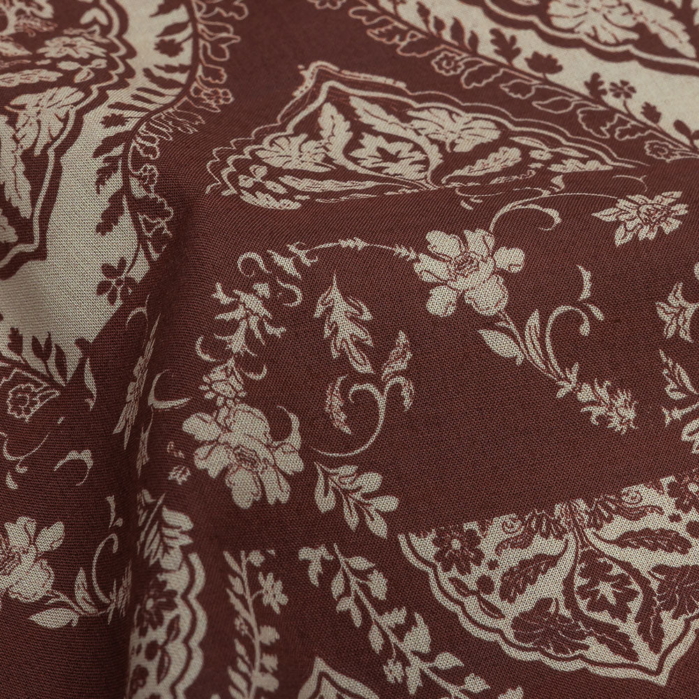 Cotton Voile Panel - Beige and Burgundy Paisley - Impressions in Time Print - Mood Exclusive Rockland Collection - Detail