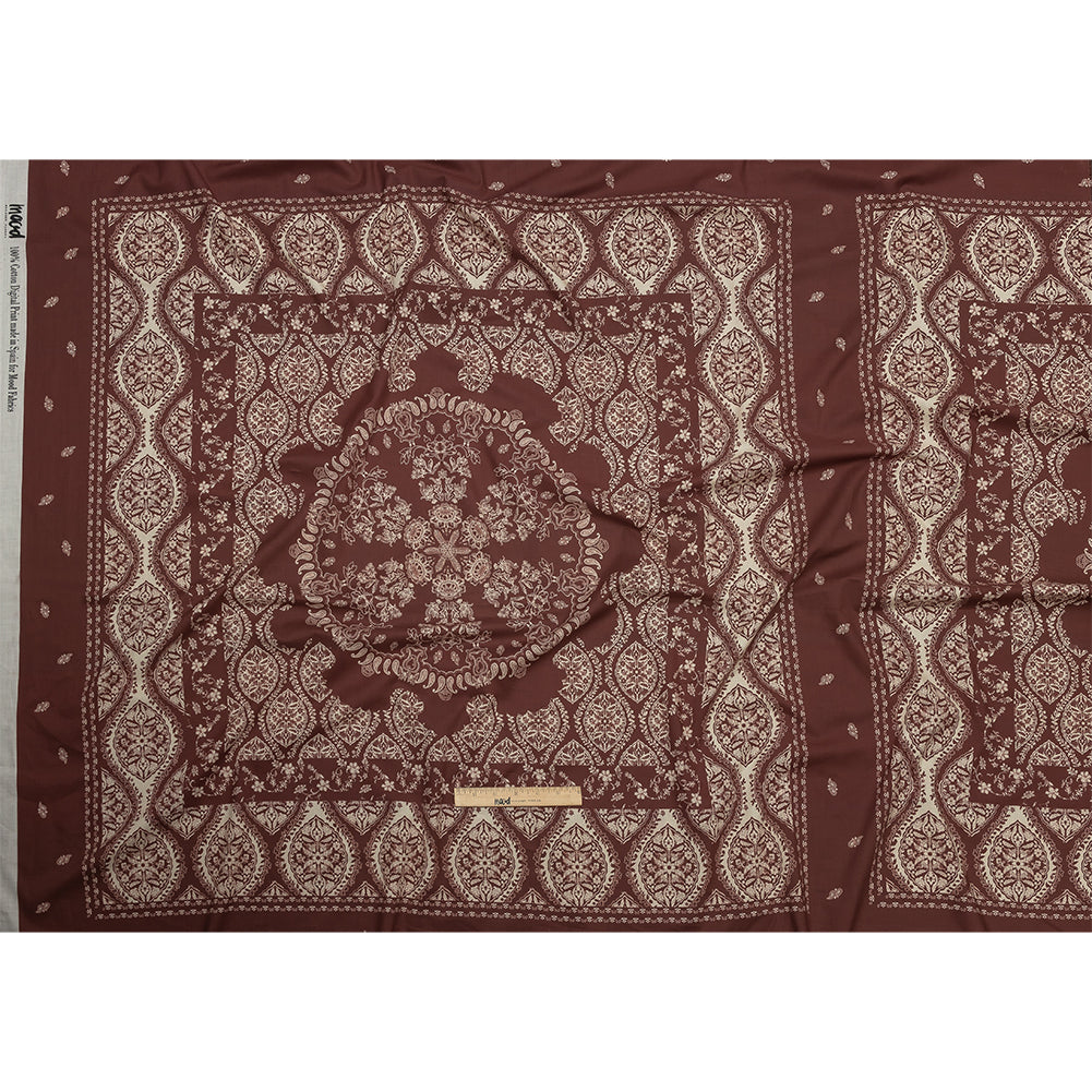 Cotton Voile Panel - Beige and Burgundy Paisley - Impressions in Time Print - Mood Exclusive Rockland Collection - Full