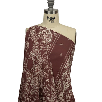 Cotton Voile Panel - Beige and Burgundy Paisley - Impressions in Time Print - Mood Exclusive Rockland Collection