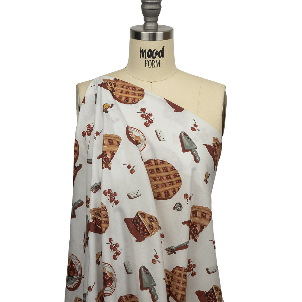 Cotton Voile - White Cherry Pies - Baked Fresh Print - Mood Exclusive Rockland Collection - Drape
