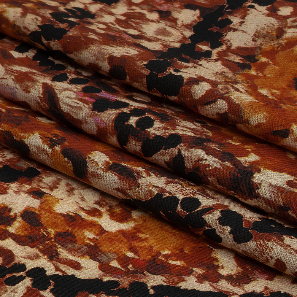 Cotton Voile - Beige and Orange Abstract - Summit Sketches Print - Mood Exclusive Rockland Collection - Folded