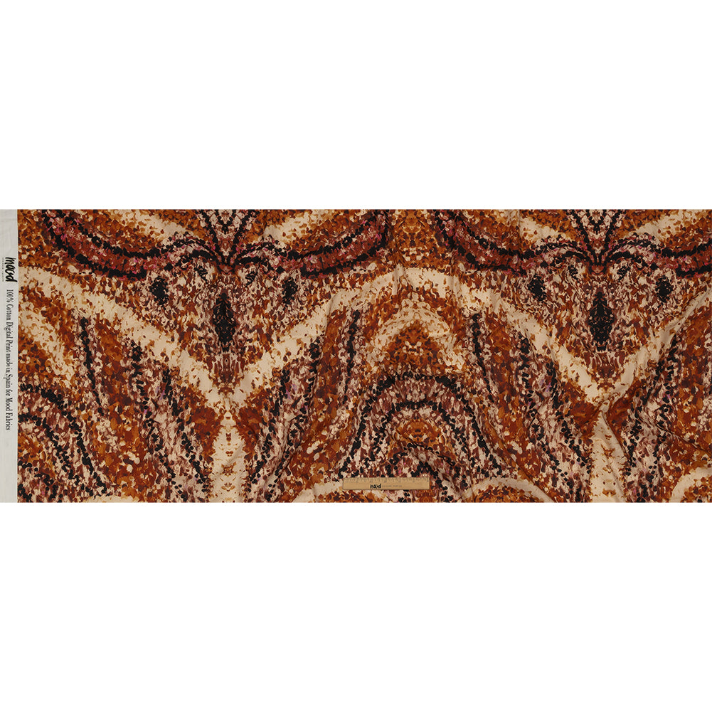 Cotton Voile - Beige and Orange Abstract - Summit Sketches Print - Mood Exclusive Rockland Collection - Full