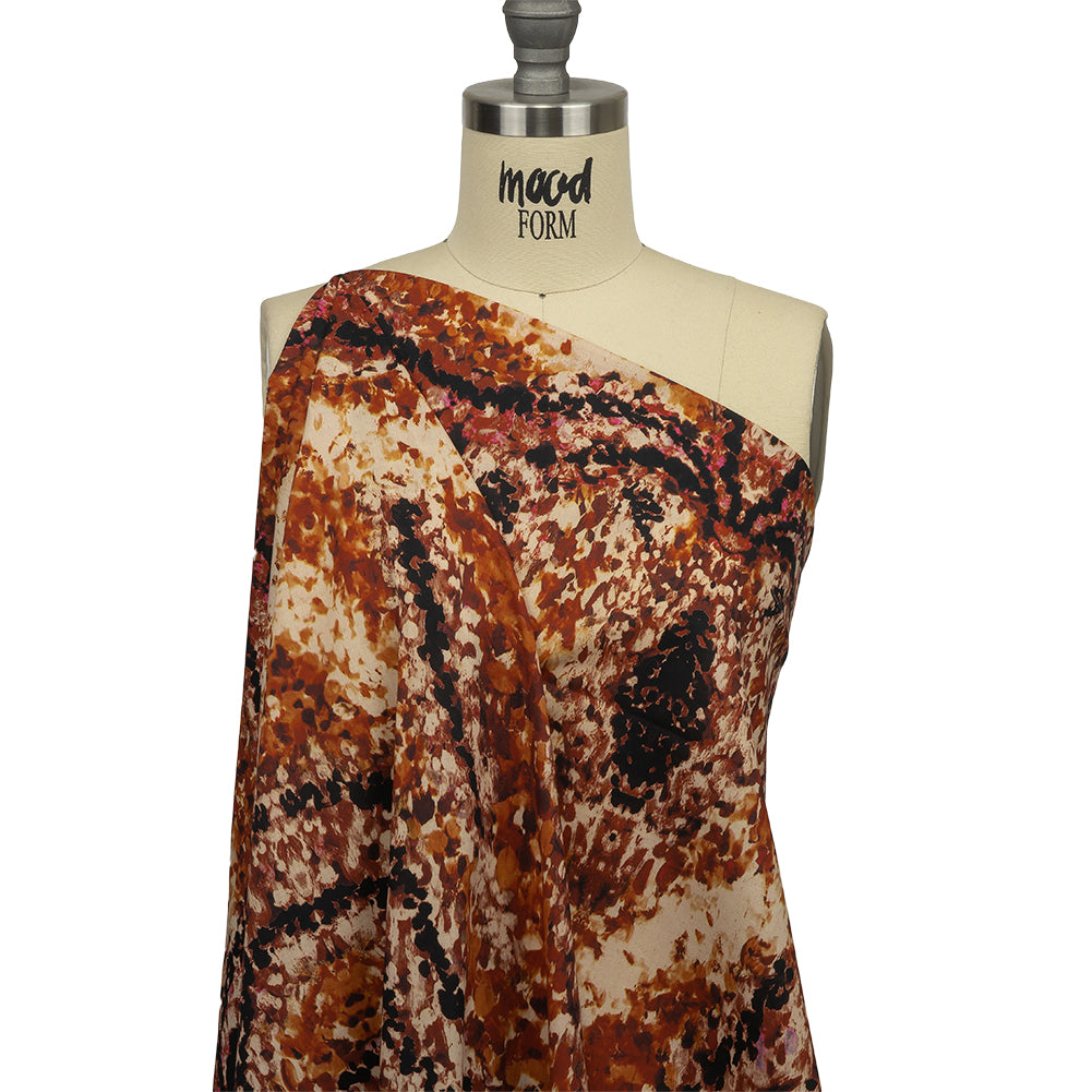 Cotton Voile - Beige and Orange Abstract - Summit Sketches Print - Mood Exclusive Rockland Collection - Drape