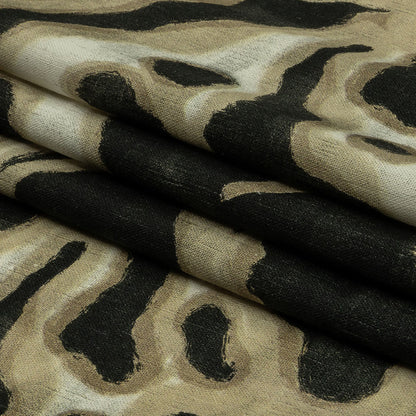 Linen and Rayon Woven - Black and Beige Abstract Spots - Fragments of Memory Print - Mood Exclusive Rockland Collection