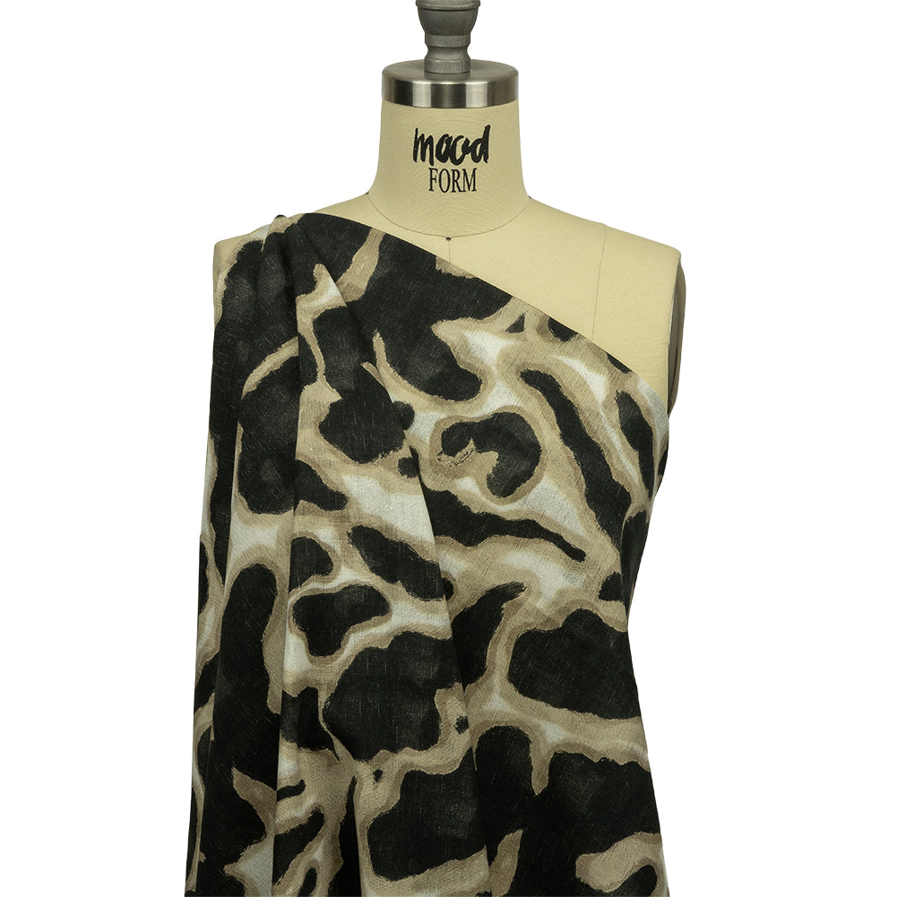 Linen and Rayon Woven - Black and Beige Abstract Spots - Fragments of Memory Print - Mood Exclusive Rockland Collection - Drape