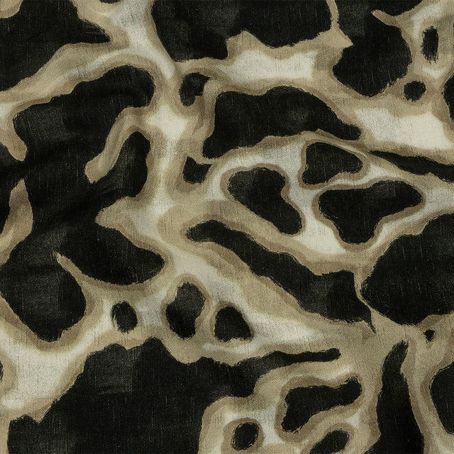 Linen and Rayon Woven - Black and Beige Abstract Spots - Fragments of Memory Print - Mood Exclusive Rockland Collection