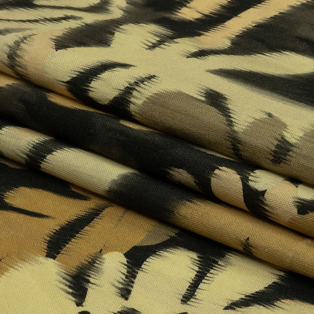 Linen and Rayon Woven - Black and Beige Ikat Leaves - Things We Leave Behind Print - Mood Exclusive Rockland Collection - Folded