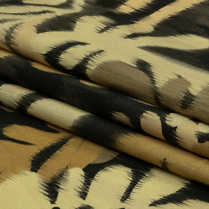 Linen and Rayon Woven - Black and Beige Ikat Leaves - Things We Leave Behind Print - Mood Exclusive Rockland Collection