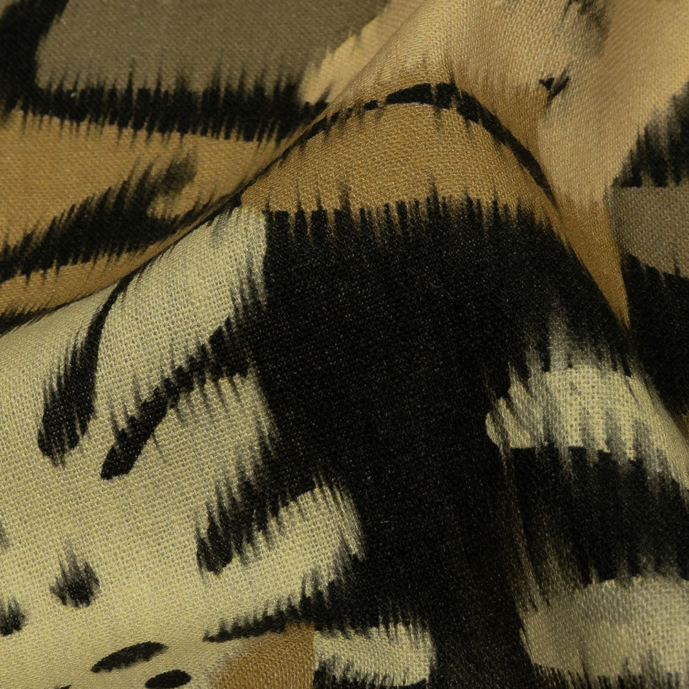 Linen and Rayon Woven - Black and Beige Ikat Leaves - Things We Leave Behind Print - Mood Exclusive Rockland Collection - Detail
