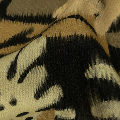 Linen and Rayon Woven - Black and Beige Ikat Leaves - Things We Leave Behind Print - Mood Exclusive Rockland Collection