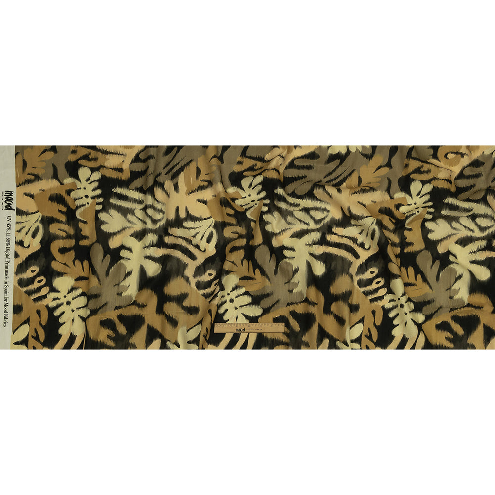 Linen and Rayon Woven - Black and Beige Ikat Leaves - Things We Leave Behind Print - Mood Exclusive Rockland Collection - Full