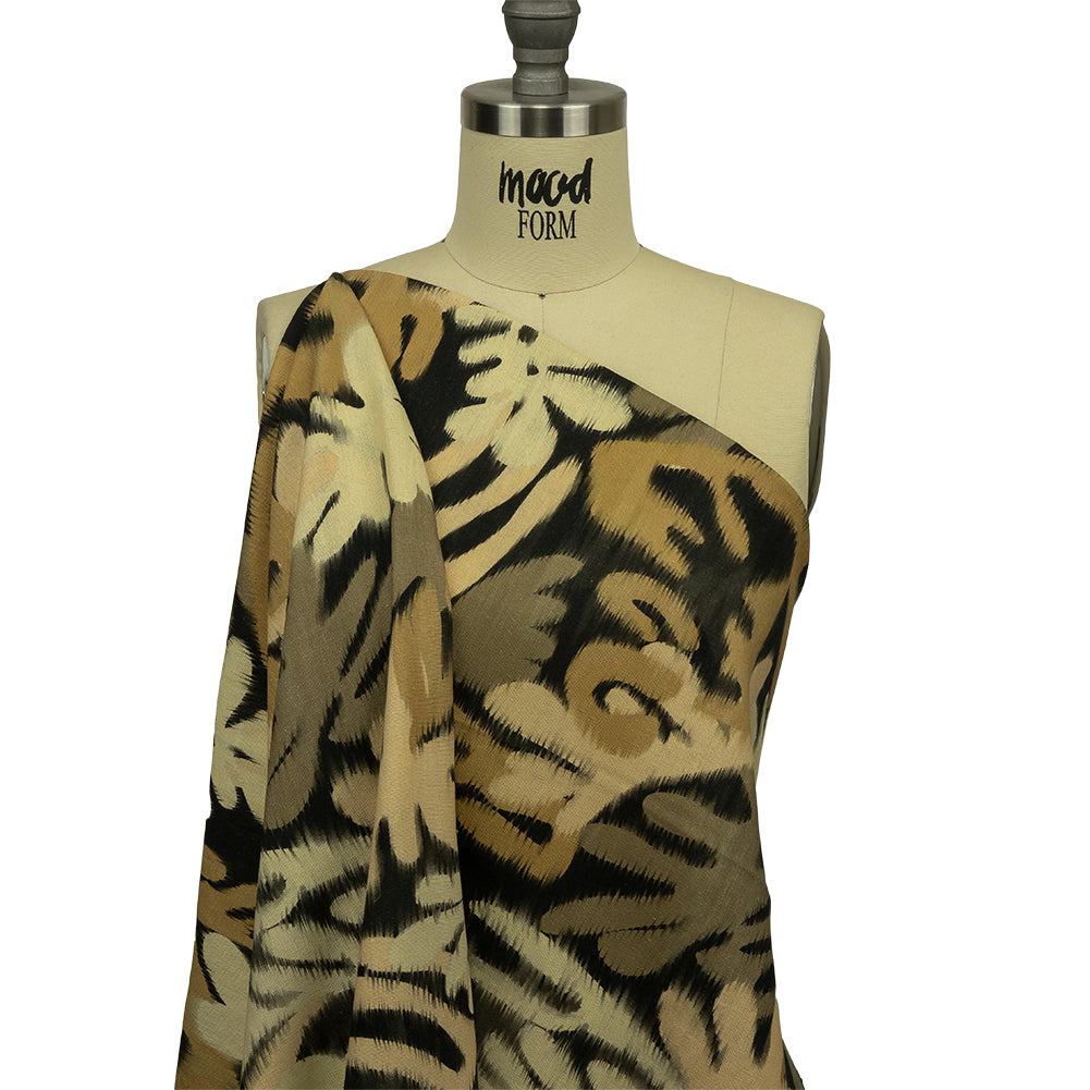 Linen and Rayon Woven - Black and Beige Ikat Leaves - Things We Leave Behind Print - Mood Exclusive Rockland Collection - Drape