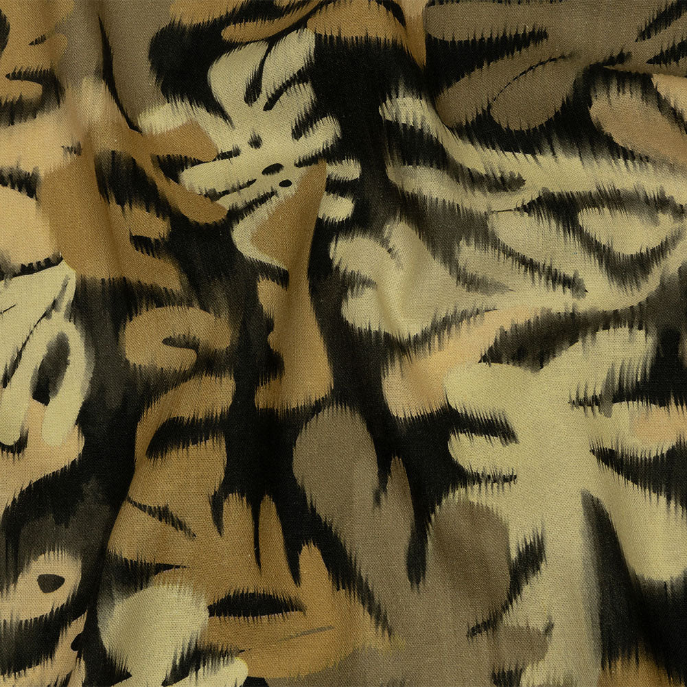 Linen and Rayon Woven - Black and Beige Ikat Leaves - Things We Leave Behind Print - Mood Exclusive Rockland Collection