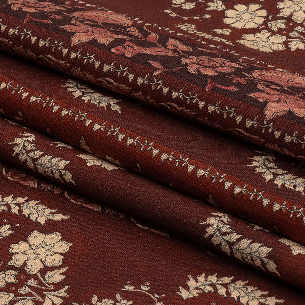 Linen and Rayon Woven - Burgundy Floral Stripes - Garden Paths Print - Mood Exclusive Rockland Collection - Folded