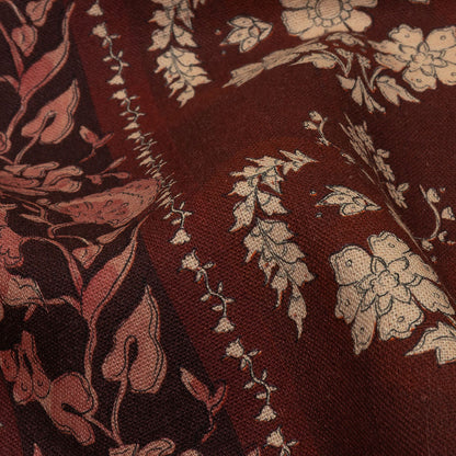 Linen and Rayon Woven - Burgundy Floral Stripes - Garden Paths Print - Mood Exclusive Rockland Collection