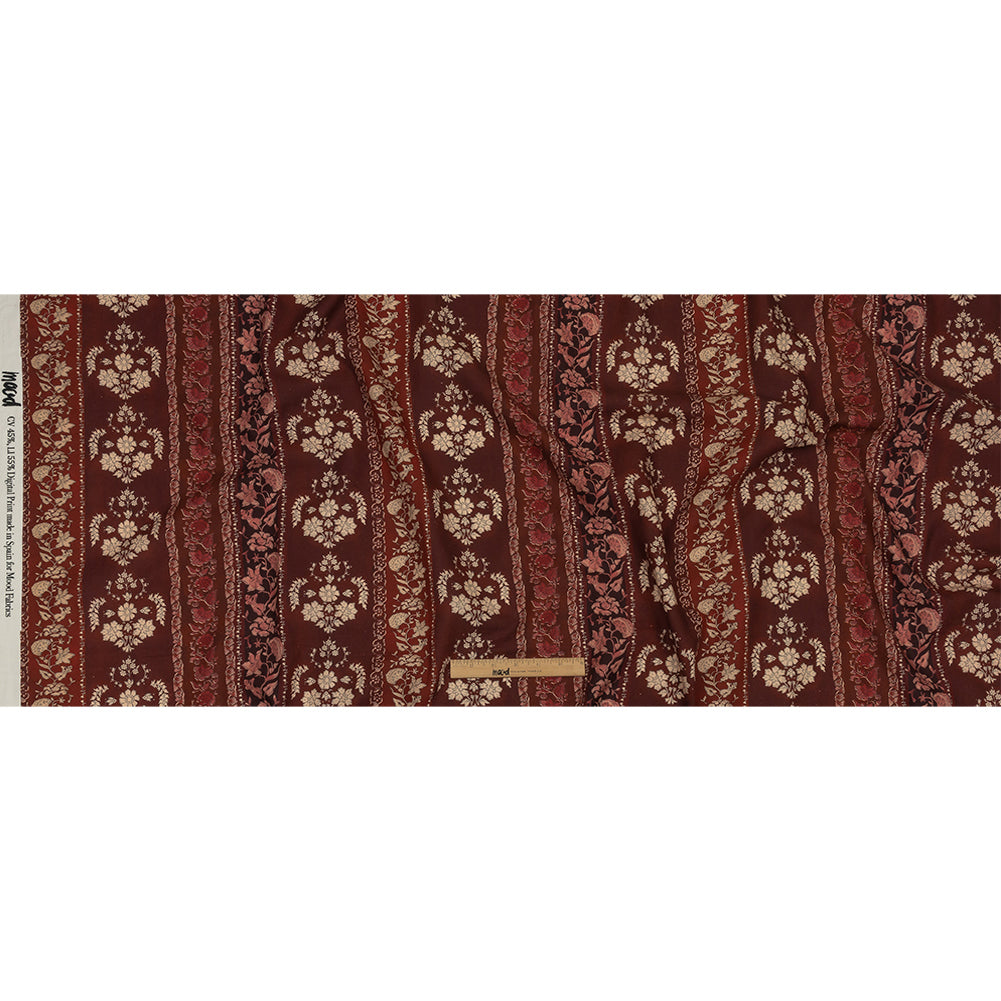 Linen and Rayon Woven - Burgundy Floral Stripes - Garden Paths Print - Mood Exclusive Rockland Collection - Full