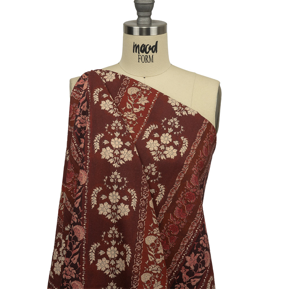 Linen and Rayon Woven - Burgundy Floral Stripes - Garden Paths Print - Mood Exclusive Rockland Collection - Drape