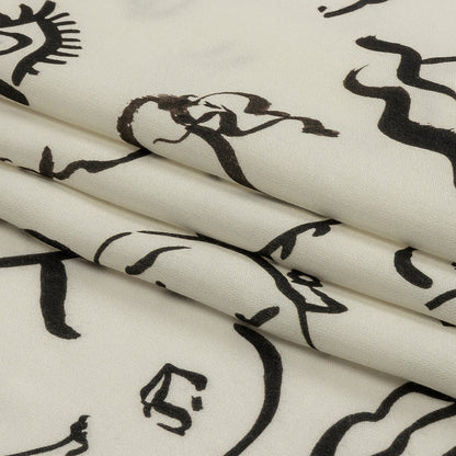 Rayon Challis - Black and White Face Drawings - Everyday Runway Print - Mood Exclusive Metro Collection