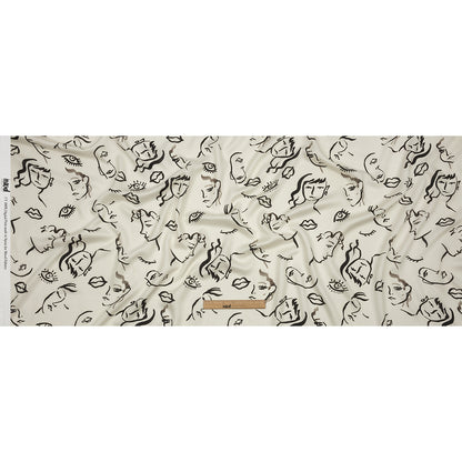 Rayon Challis - Black and White Face Drawings - Everyday Runway Print - Mood Exclusive Metro Collection