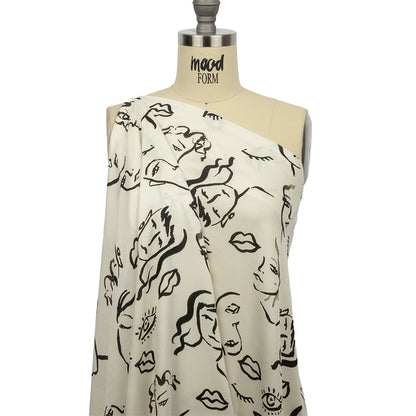 Rayon Challis - Black and White Face Drawings - Everyday Runway Print - Mood Exclusive Metro Collection