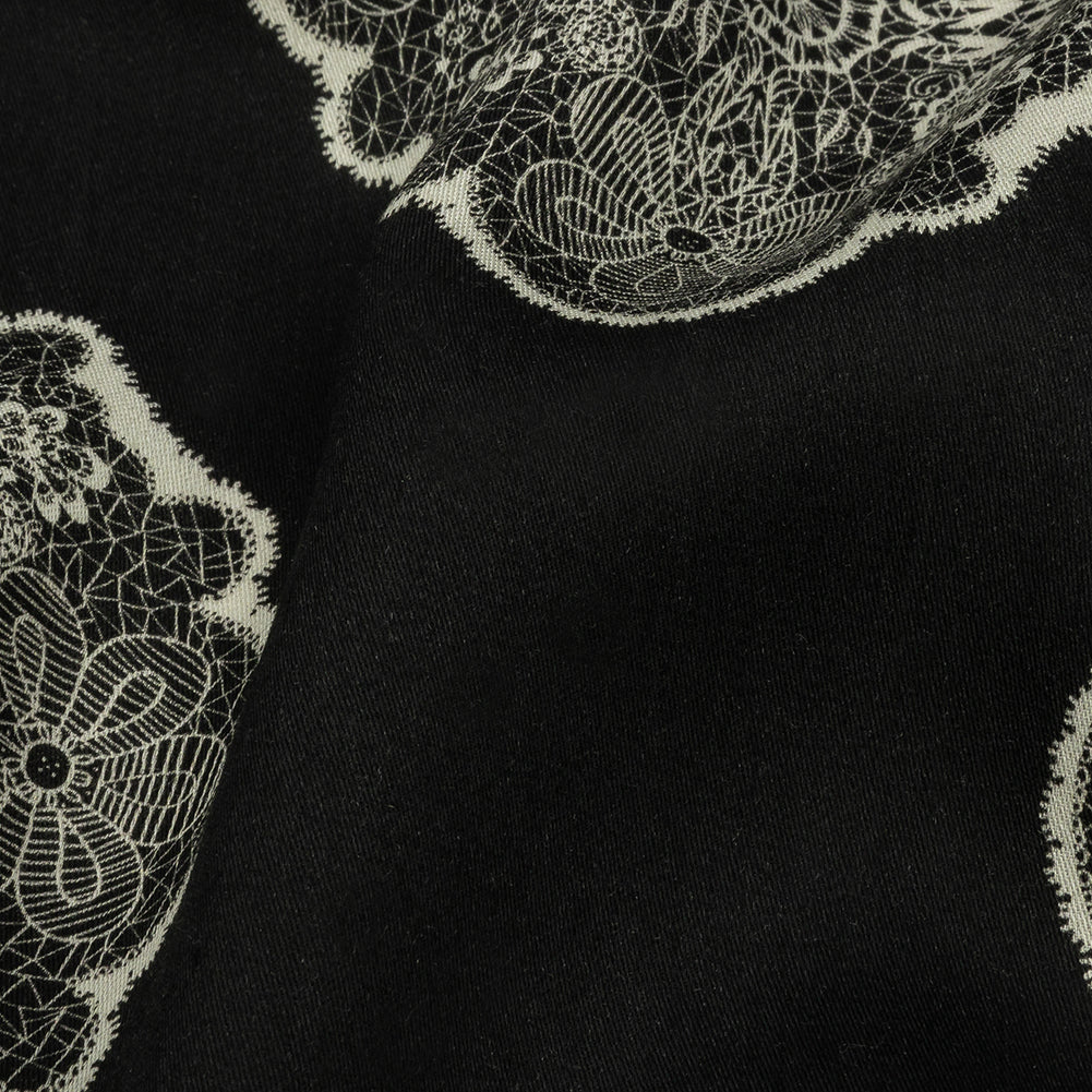 Rayon Challis - Black Lacy Medallions - Cathedral Windows Print - Mood Exclusive Metro Collection - Detail