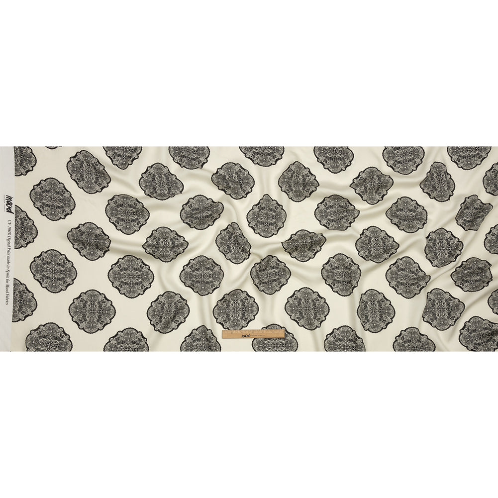 Rayon Challis - White Lacy Medallions - Cathedral Windows Print - Mood Exclusive Metro Collection - Full