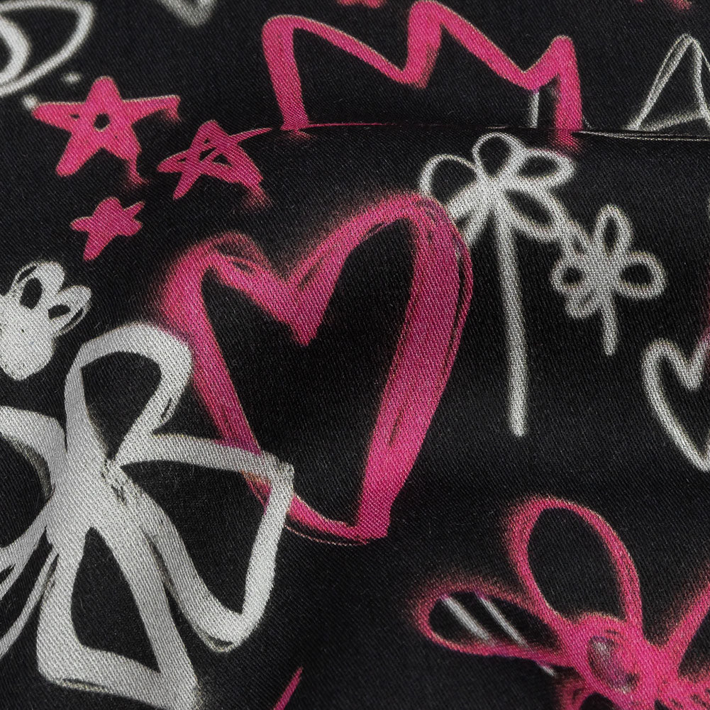Rayon Challis - Pink and Black Graffiti Doodles - Spontaneous Collaboration Print - Mood Exclusive Metro Collection - Detail