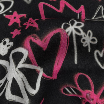 Rayon Challis - Pink and Black Graffiti Doodles - Spontaneous Collaboration Print - Mood Exclusive Metro Collection
